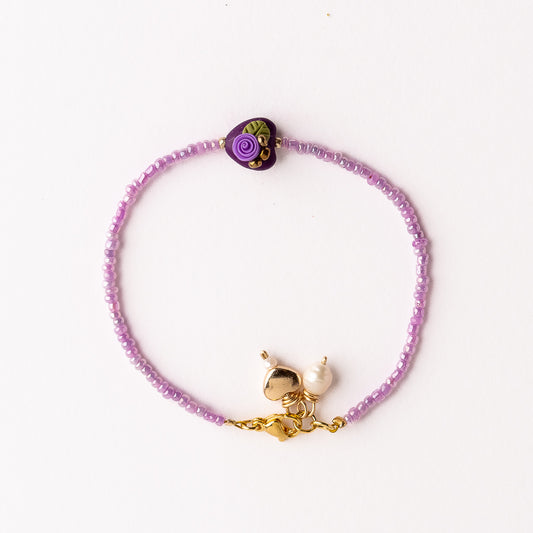 Pulsera Magnolia Corazón Morado con Flor Morada