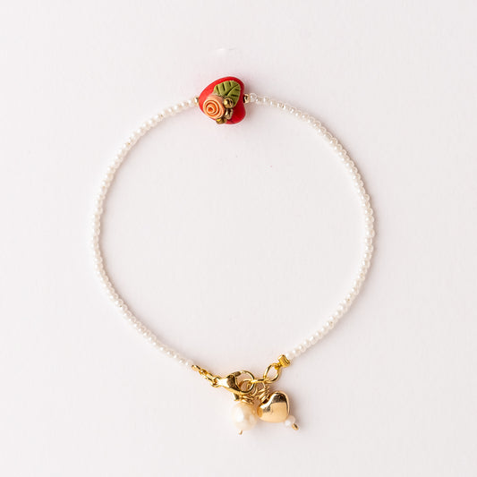 Pulsera Magnolia Corazón Rojo con Flor Nude